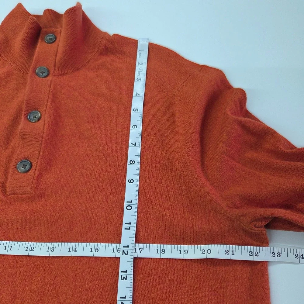Banana Republic Men's Orange Cotton Cashmere Mock‎ Neck Button Sweater Large